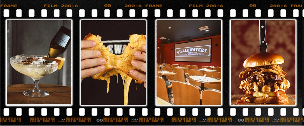 filmstrip with various restaurant photos in each frame.